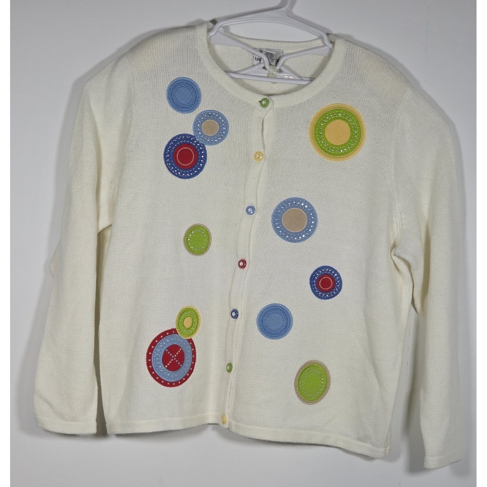 Breckenridge Womens 2X Beige Polka Dot Circle Knit Cardigan Sweater Vintage Top